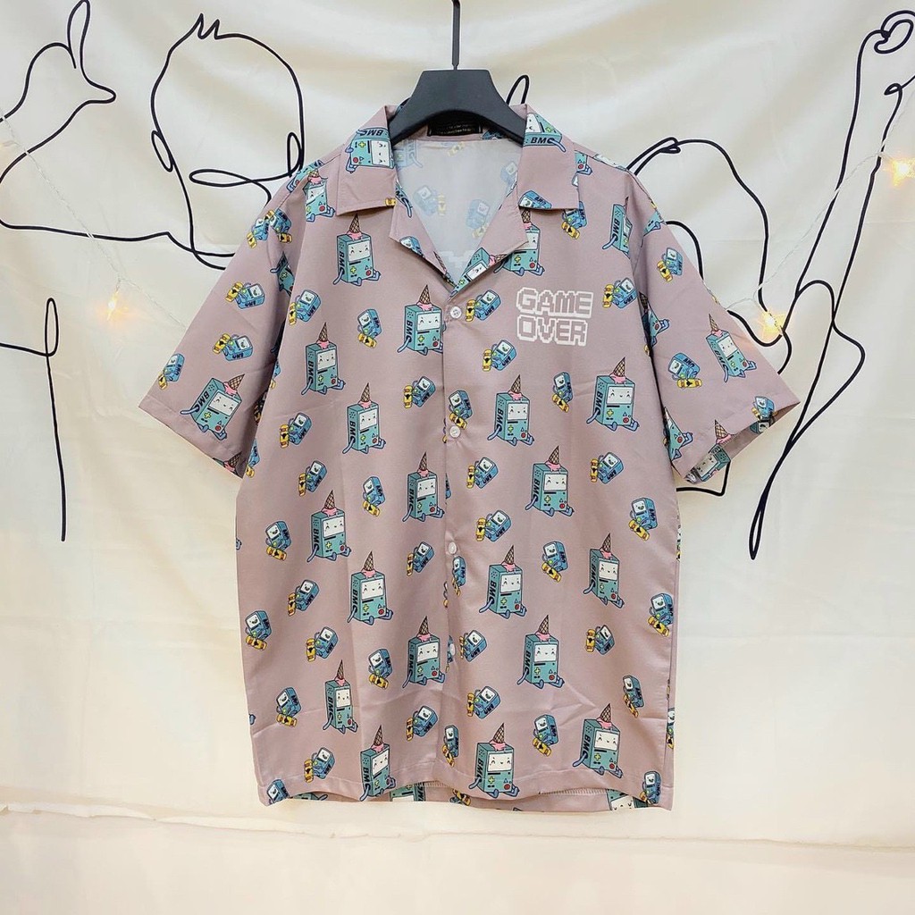 Áo sơ mi BMO kiểu cổ vest hoạt hình unisex nam nữ tay lỡ form rộng TienAnh50