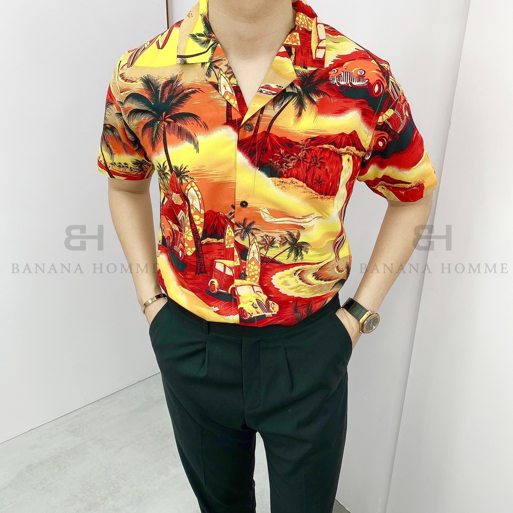 Áo Sơ Mi Nam Hoạ Tiết Sunset Cộc Tay BANANA HOMME Chất vải thoáng mát, ít nhăn, thấm hút 2021 | BigBuy360 - bigbuy360.vn