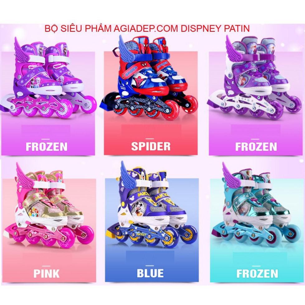 Bộ Giày trượt Patin trẻ em hàng hiệu Disney Spiderman - Full Mũ + Bộ bảo vệ + Túi + Quà - Giày Patanh có Ánh sáng