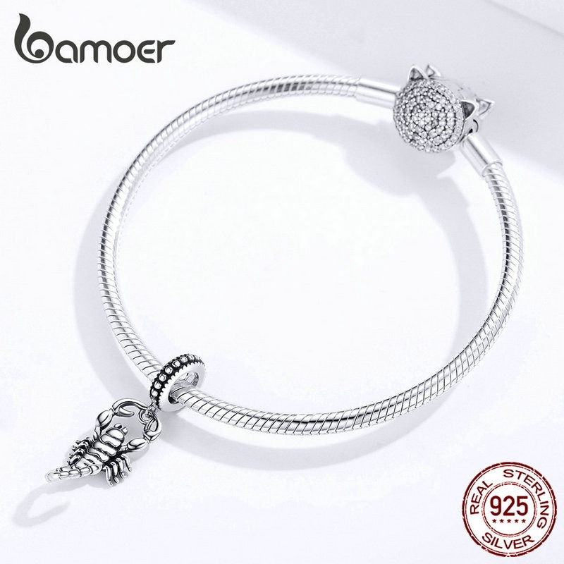 Hạt trang sức BAMOER SCC1329 bằng bạc 925 hình sao bọ cạp 3D dùng làm vòng tay hoặc dây chuyền