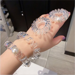 Dây Buộc Tóc Lò Xo Trong Suốt Đính Hạt Trai