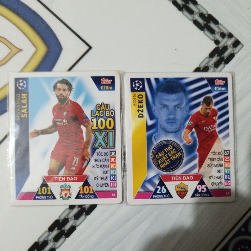 Combo 2 thẻ cầu thủ Salah & Dzeko - Match Attax Poca 18/19
