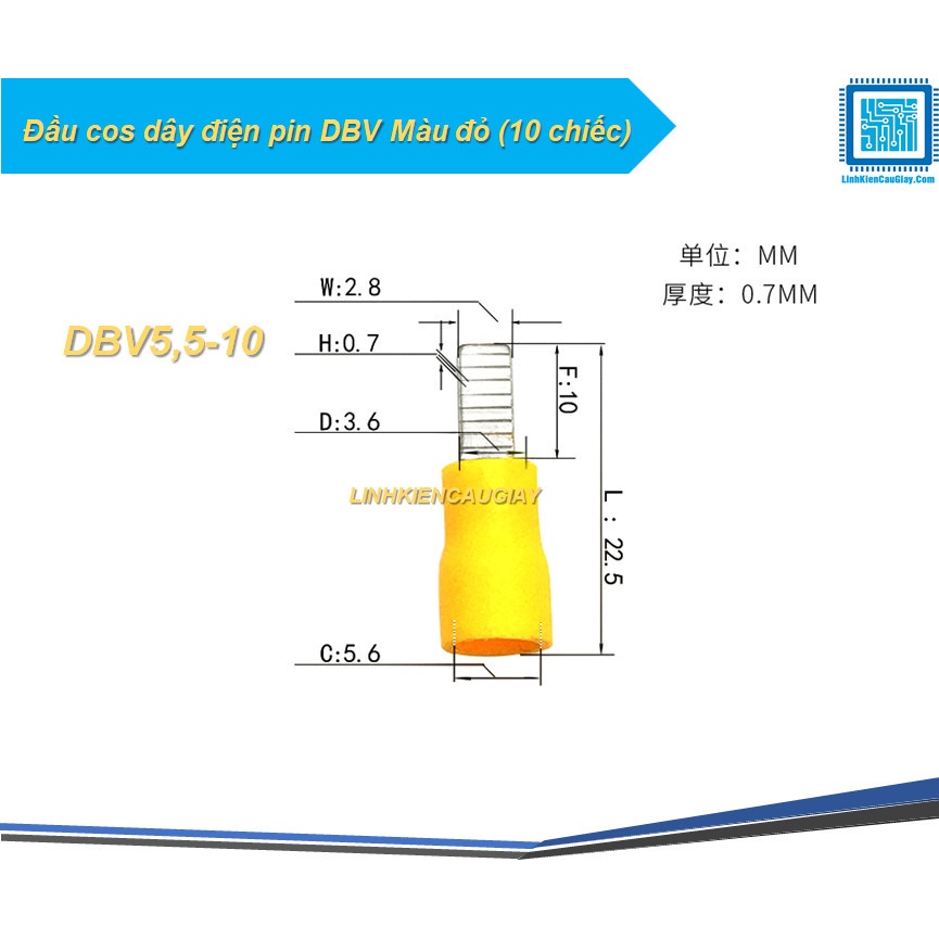 Đầu cos dây điện pin DBV Màu đỏ
