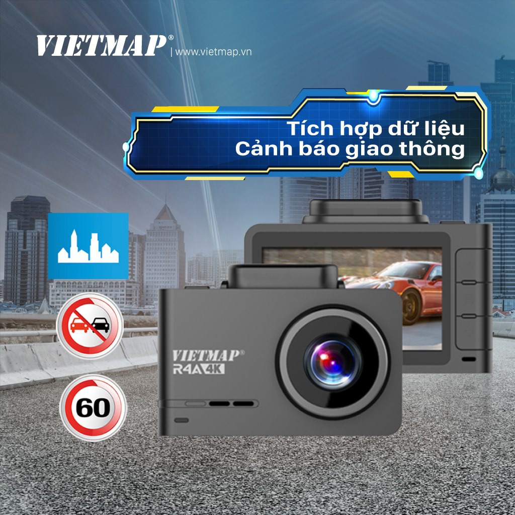 Camera hành trình ô tô VIETMAP R4A với công nghệ AI tự động nhận diện biển báo tốc độ