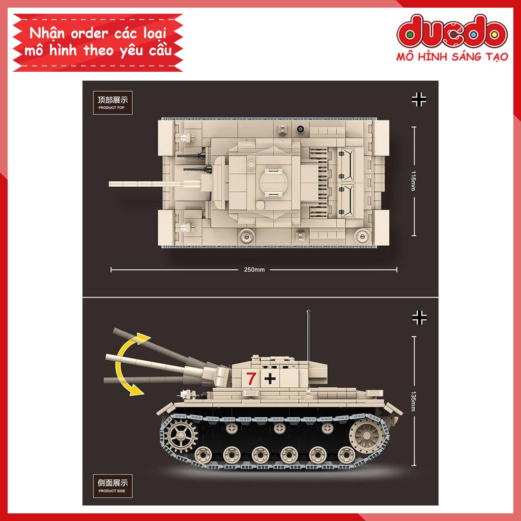 Lắp ghép Siêu tank Panzerkampfwagen III của phát xít Đức hùng mạnh - Đồ chơi Xếp hình Mô hình WW2 QuanGuan 100067