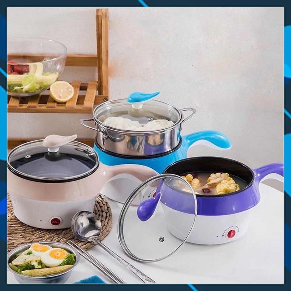 Ca nấu mỳ kêm nồi lẩu mini kèm khay hấp - Chiên xòa đa năng có tay cầm tiện dụng
