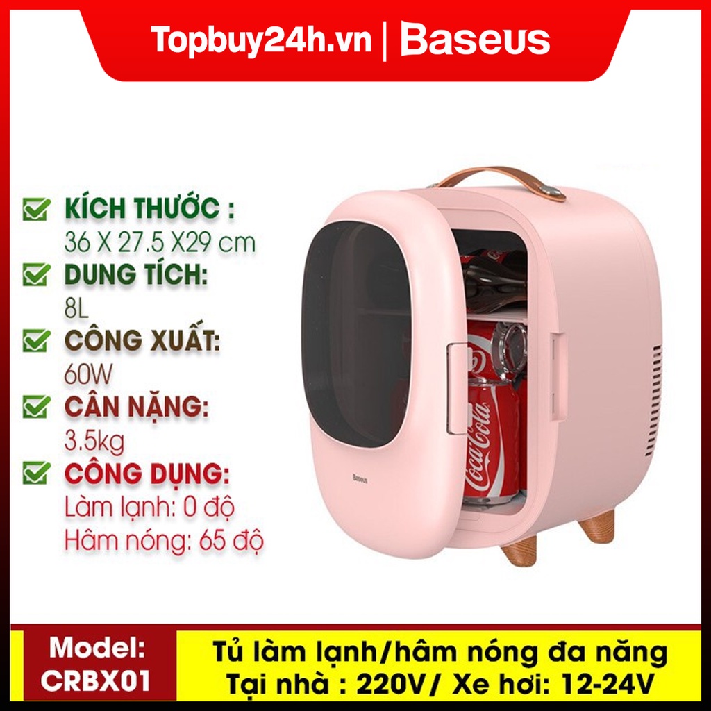 Tủ lạnh mini Baseus dung tích 8L, hai chế độ nóng / lạnh, sử dụng cho văn phòng, gia đình, dễ dàng mang đi du lịch