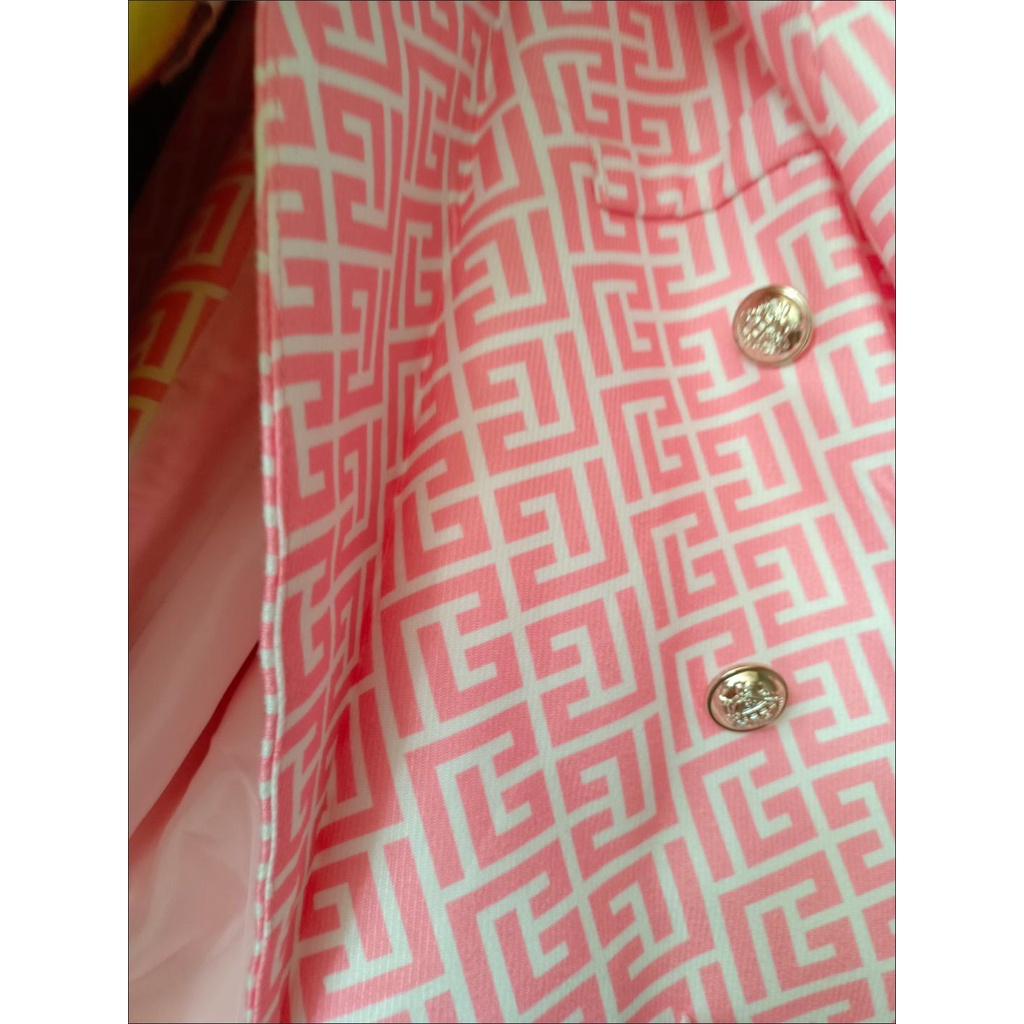 Áo Khoác Vest Hai Hàng Nút Họa Tiết Hình Học Nhỏ Màu Hồng Phong Cách Âu Mỹ Thời Trang 2022 Chất Lượng Cao