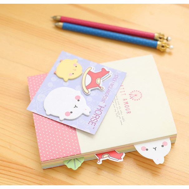 Bộ giấy note molang 3 hình xinh xắn - Giấy note molang 4 màu Duashop