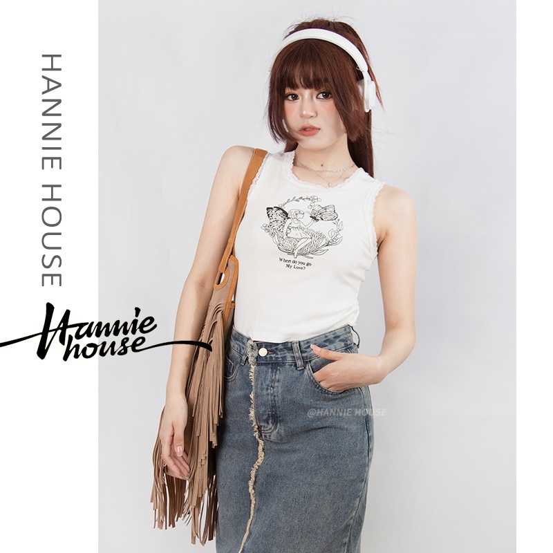 Áo sát nách phối viền ren in họa tiết hoạt hình trẻ trung dành cho nữ