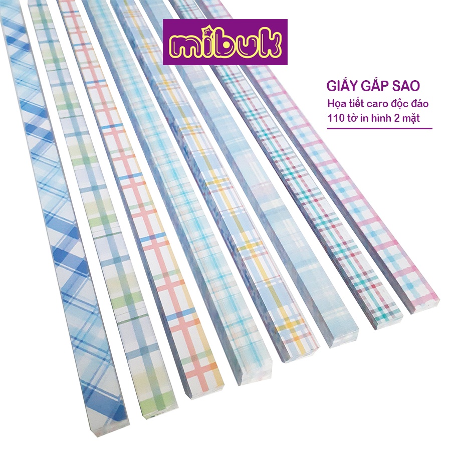 Giấy gấp sao họa tiết caro độc đáo | In 2 mặt | 110 tờ/hộp