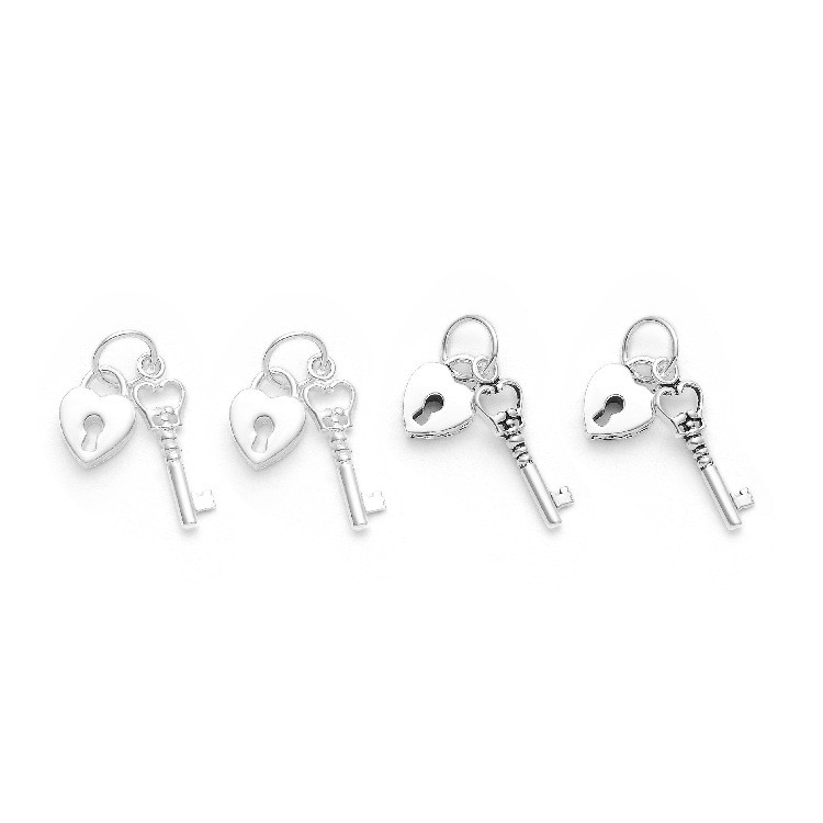 Charm móc treo chìa khóa và ổ khóa trái tim - Charm Bạc 925 - Mã CA140 CB525