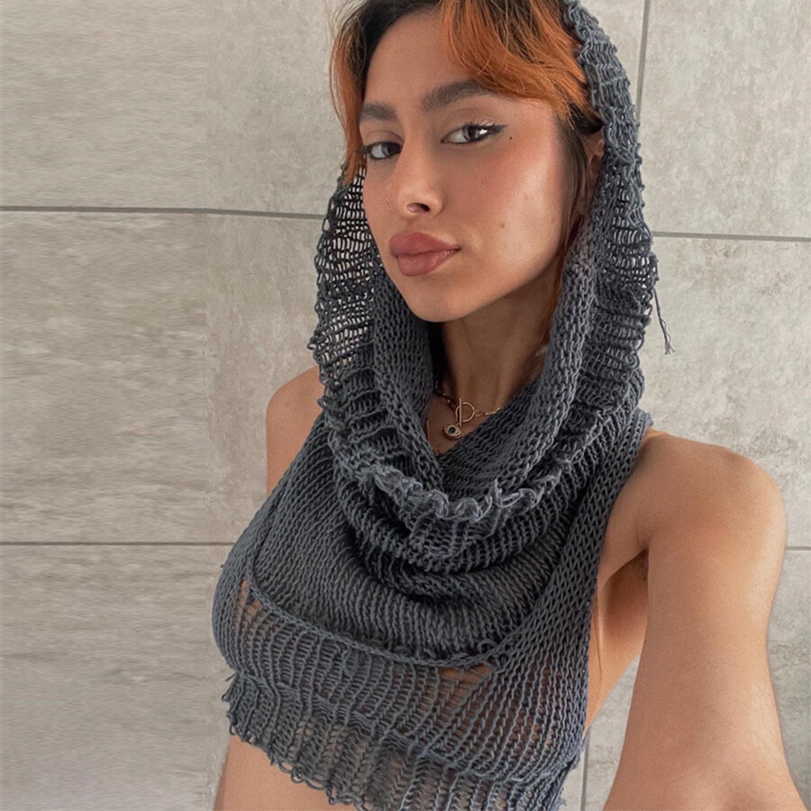 Kliou Áo Croptop Sát Nách Có Nón Phong Cách Thời Trang Đường Phố Châu Âu