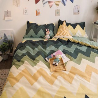 Bộ chăn ga gối Cotton Poly hoạ tiết Roma Ziczac xanh