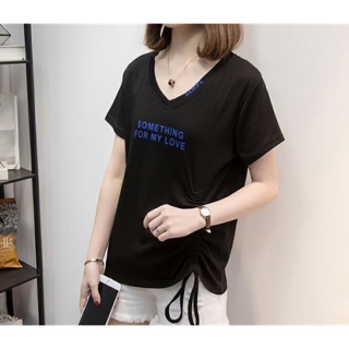 Áo thun màu đen big size cổ tim in chữ lai rút dây size 80-100kg