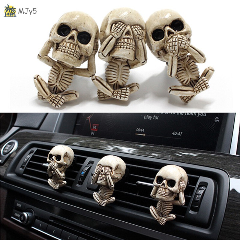 MJy5 Evil Skull Trio Statue a Set of 3 With Air Freshener Car Air Outlet Ornament