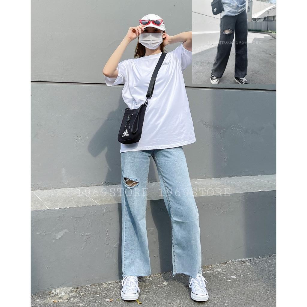 [Ảnh thật] Quần bò nữ loe rách gối 30236 jean ống rộng rách trendy 1969storehue