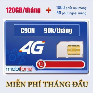 Sim 4g mobifone c90n tặng 120gb miễn phí 1000 phút gọi nội mạng, 50 phút ngoại mạng