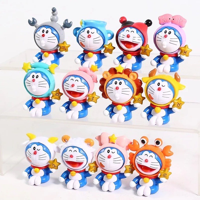 Bộ 12 mô hình Doraemon cung Hoàng Đạo Zodiac (Hộp quà lót rơm + dây đèn)