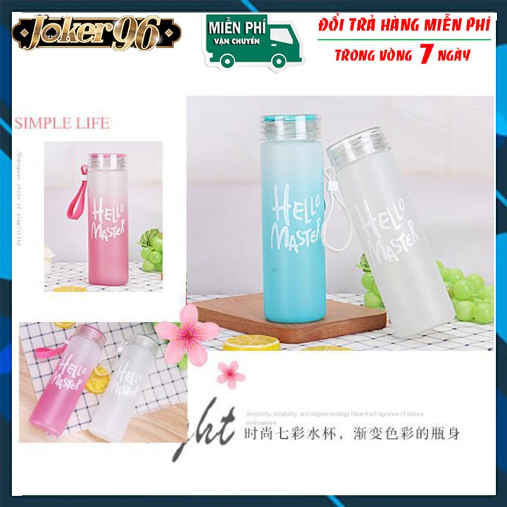 Bình nước Hello Master in nhám mờ chai thuỷ tinh hello master chai nước dễ thương 500ml