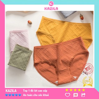 Quần lót nữ cotton cao cấp tân cổ điển, quần xì nữ viền ren gân lưới co giãn siêu thấm Kazila QLH59