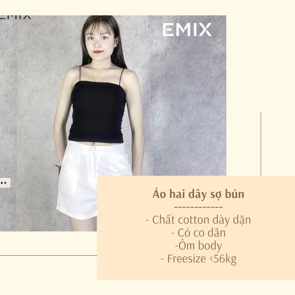 Áo croptop 2 dây EMIX (màu đen), dáng ngắn, sợi bún, vải cotton dày dặn, không sợ lộ, kín đáo