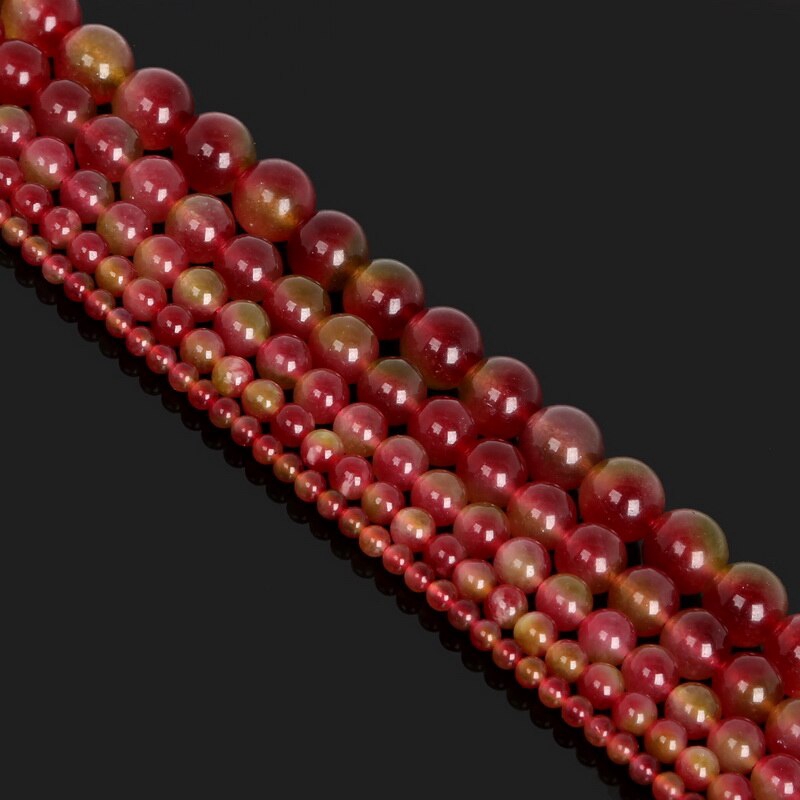 Chuỗi hạt đá tự nhiên 4-12mm màu dưa hấu lỗ xỏ lớn dành cho làm trang sức