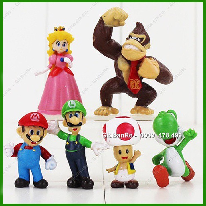 Bộ 6 Nhân Vật Mini Mario Hái Nấm Và Công Chúa -  7968