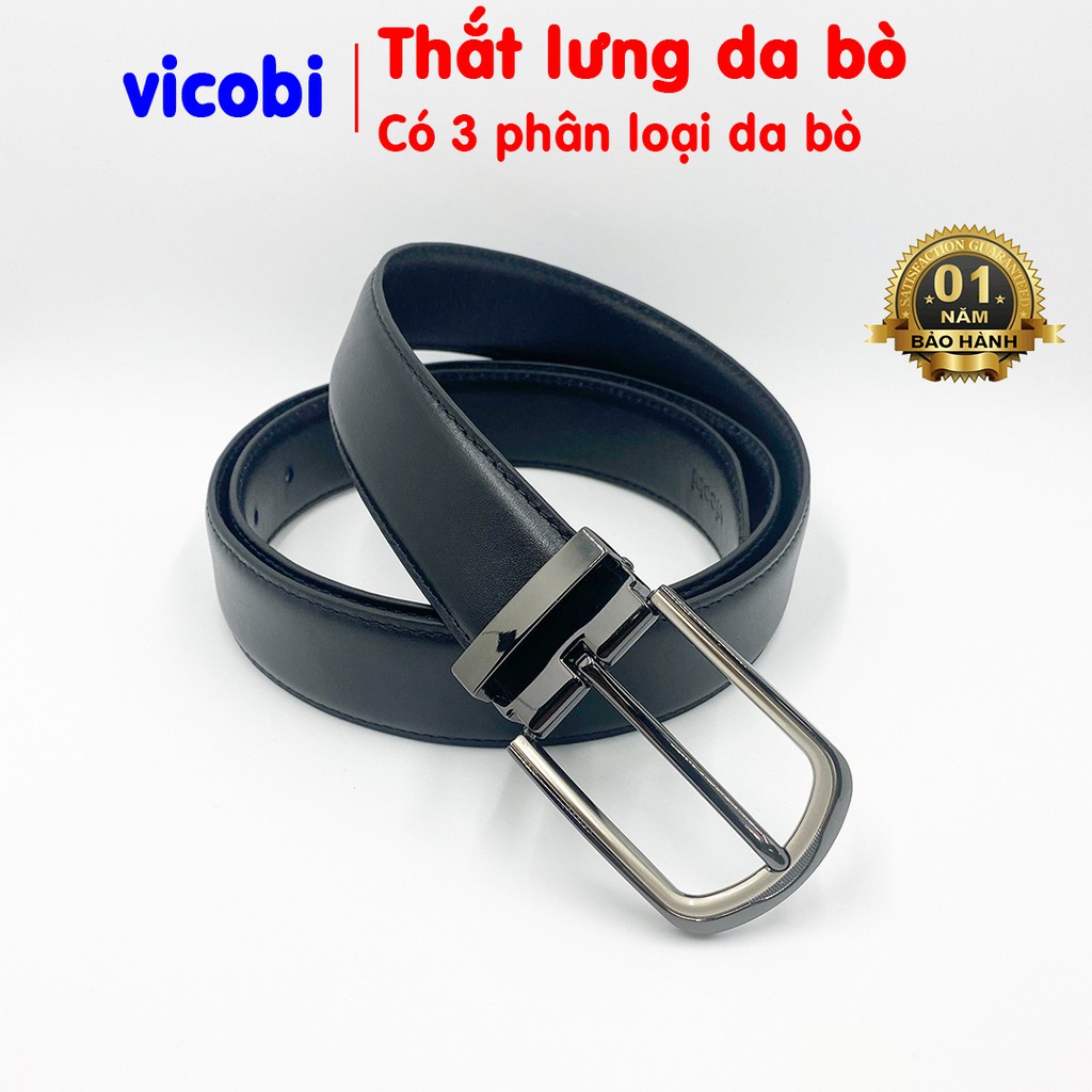 Thắt lưng nam Da Bò Vicobi, dây lưng khóa kim, dây nịt mặt khoá xám tròn TL01,sản xuất tại Việt Nam