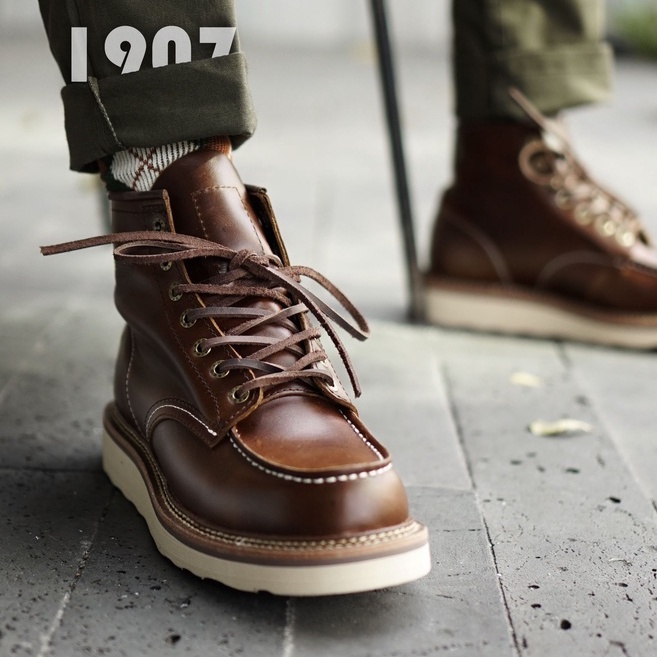 Giày boot nam cao cổ màu nâu REDWING 1907, giày da thật đế bánh mì tăng chiều cao TONKIN