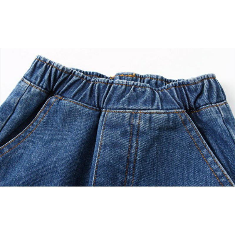 Quần jean bé trai WELLKIDS quần bò trẻ em dáng bo gấu (3012)