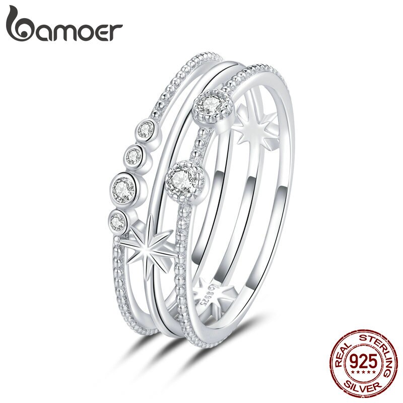 Nhẫn Bamoer BSR156 bằng bạc 925 thật CZ lấp lánh phong cách Hàn Quốc cho nữ