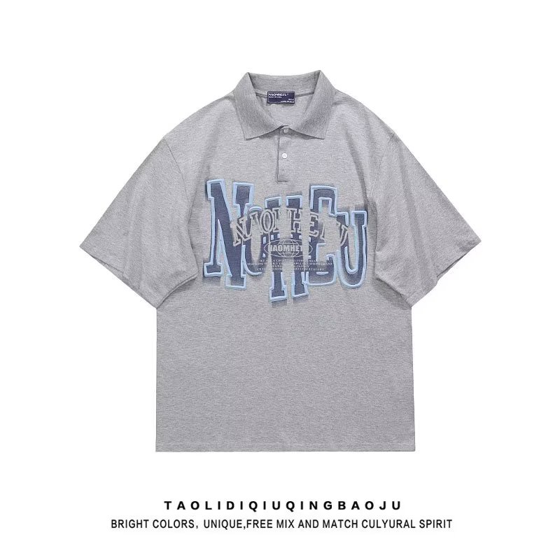 Áo Thun polo Tay Ngắn Dáng Rộng Thoáng Khí In Chữ Phong Cách hip hop Thời Trang Mùa Hè Cho Nam