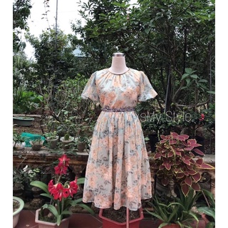 Đầm voan xanh nhún cổ mysmy style size s-m-l-xl