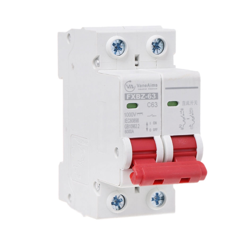 Công tắc ngắt mạch mini chạy năng lượng mặt trời 2P DC 1000V 10A/16A/32A/50A/63A DC