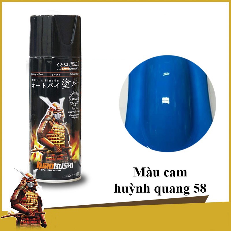 Sơn Samurai màu xanh dương huỳnh quang 58 chính hãng, sơn xịt dàn áo xe máy chịu nhiệt, chống nứt nẻ, kháng xăng