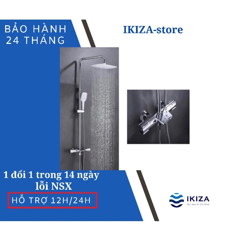 Sen cây tắm nhiệt độ đồng mạ, bộ sen cây tắm nóng lạnh ikiza cao cấp ik317