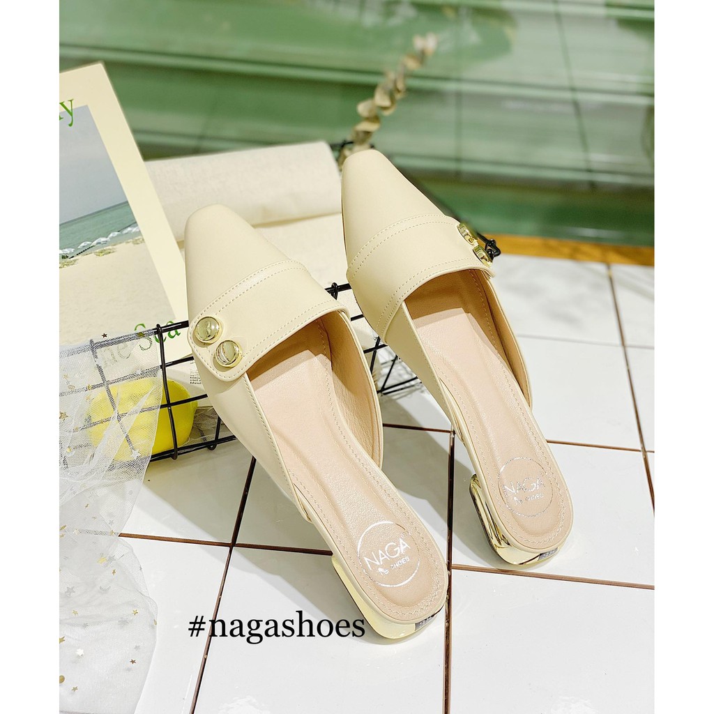 DÉP SỤC NAGASHOES ĐÍNH NÚT GÓT MẠ VÀNG NAD103