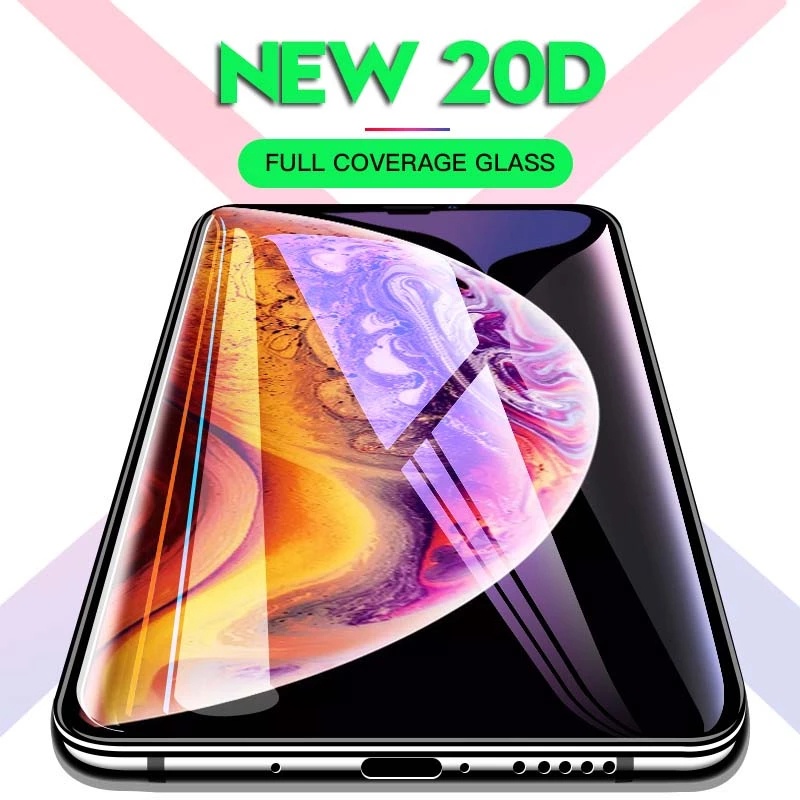 Kính Cường Lực 20D HD Bảo Vệ Màn Hình Cong Cho IPhone 14 12 13 Pro MAX 11 Pro X XS MAX Mini Xr 7 8 6 / 6s Plus SE2020 9H