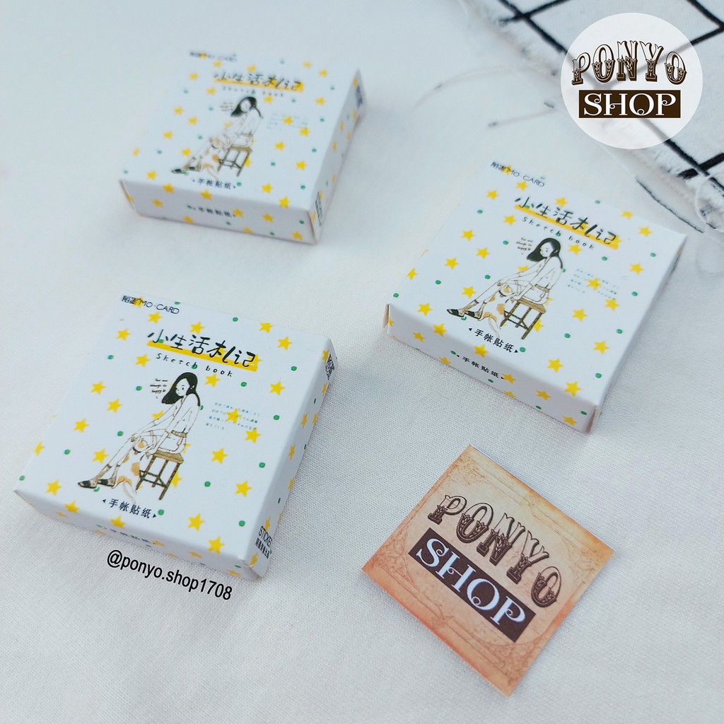 🖤 Hộp 46 sticker nhãn dán Sketch book trang trí Srapbook