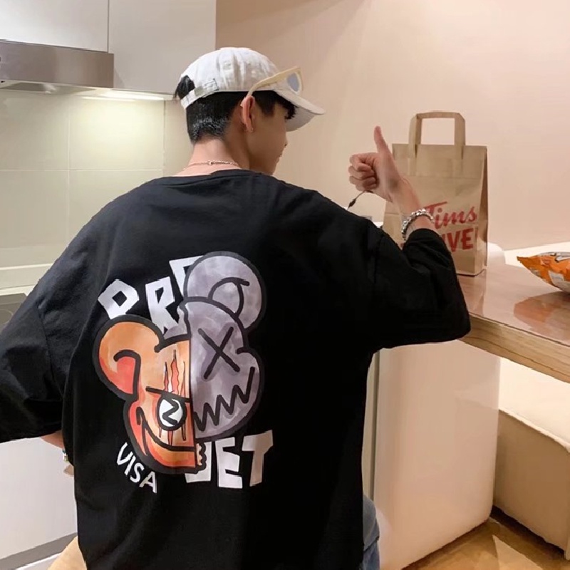 Áo Thun Tay Ngắn Dáng Rộng In Họa Tiết Phong Cách Hip Hop Đường Phố Hàn Quốc Thời Trang Mùa Hè Cho Nam Cỡ Lớn M-5XL