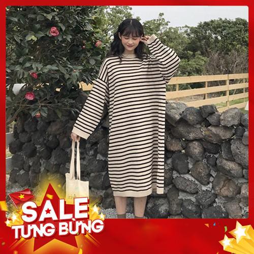 VÁY LEN COTTON KẺ SUÔNG DÀI TAY ULZZANG -Hàng nhập khẩu