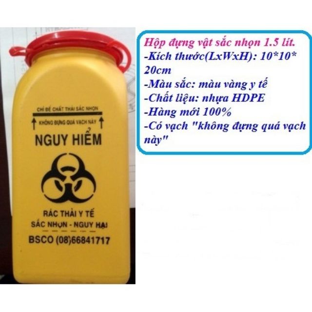 Thùng hủy kim tiêm, bơm tiêm, rác y tế 1,5lit