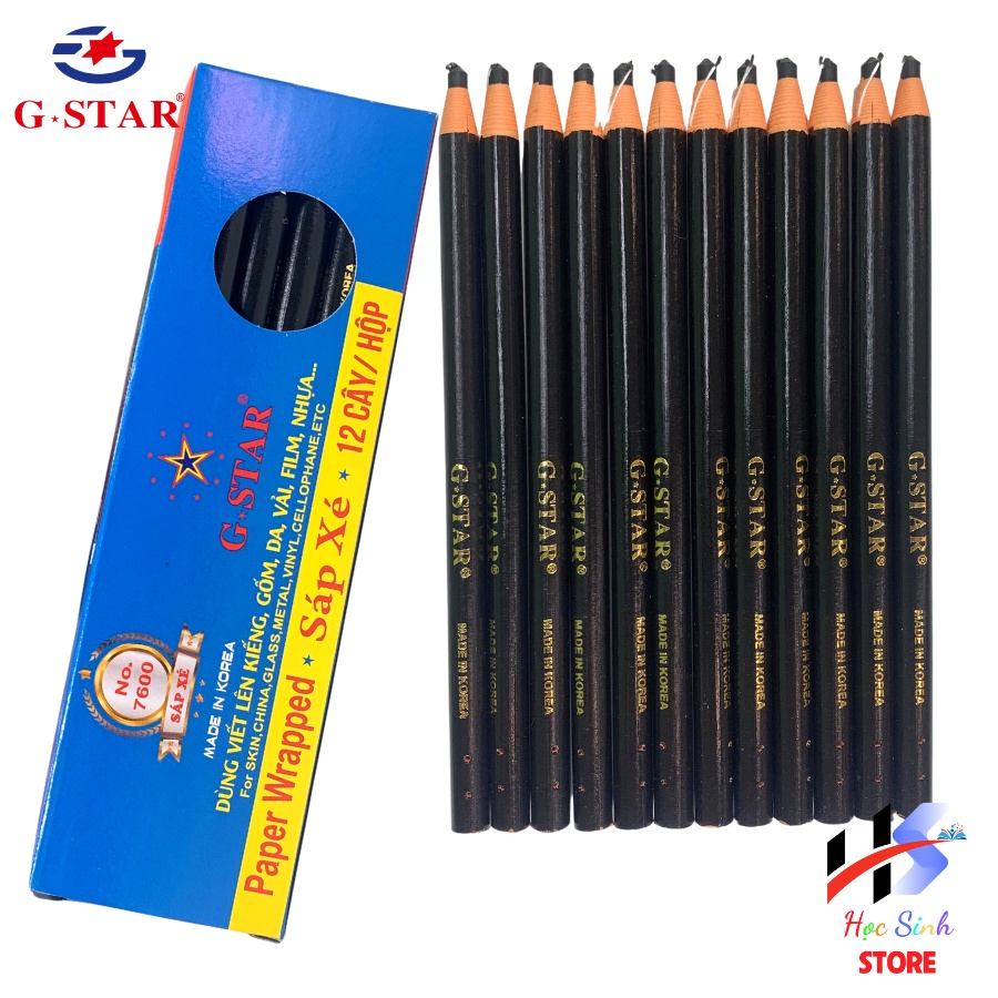 Hộp 12 cây sáp xé Hàn Quốc hiệu GSTAR, mới 100%. (Đỏ - Trắng - Vàng - Xanh - Đen)
