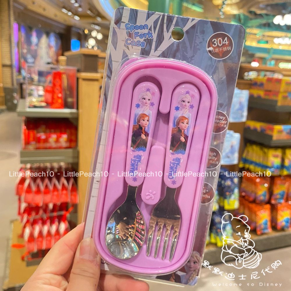 Set 2 món muỗng nĩa kèm hộp Disney hình Frozen Car Mcqueen Mickey Minnie cho trẻ em bé trai gái