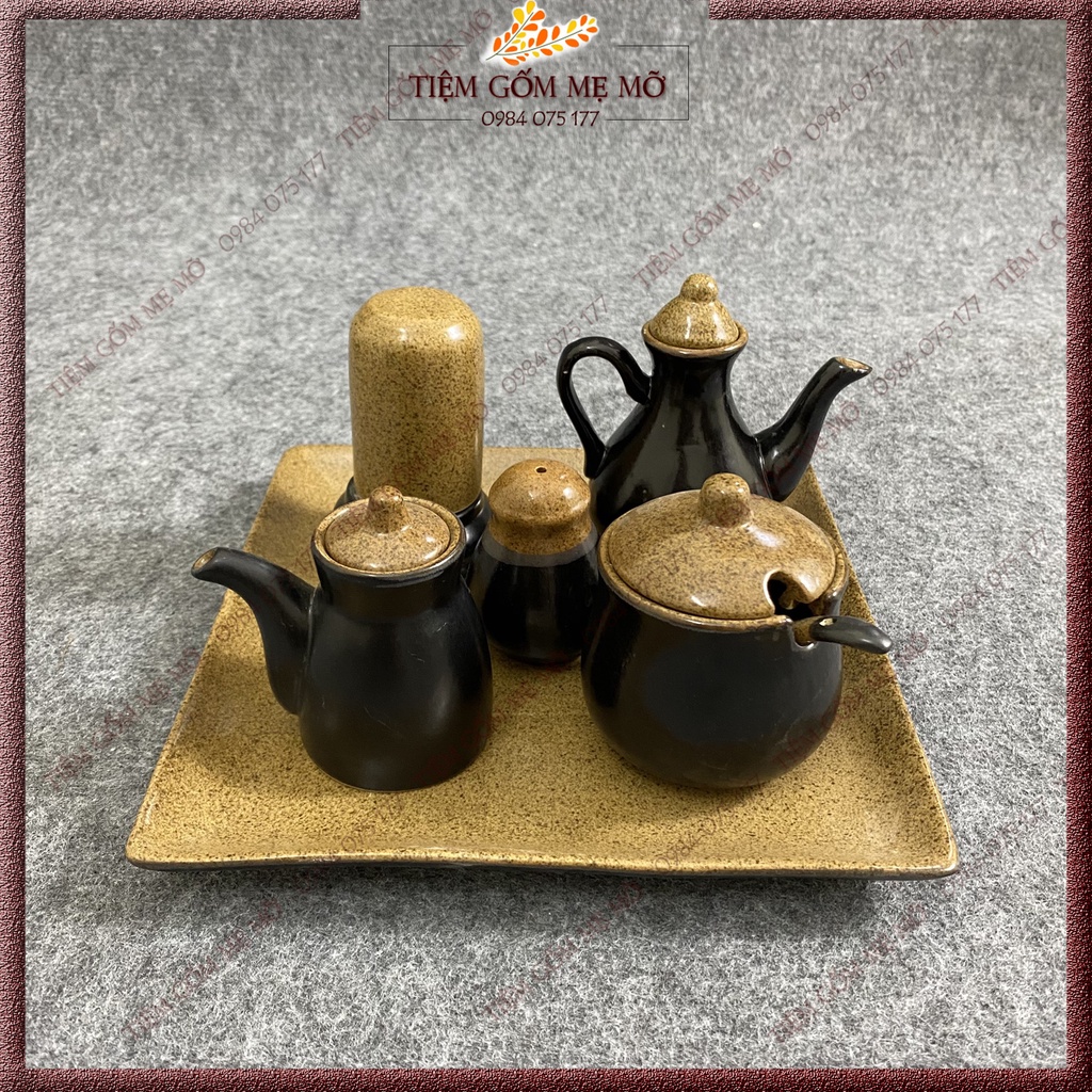 Hũ đựng gia vị gốm sứ Bát Tràng men nâu gốm phong cách Nhật Bản