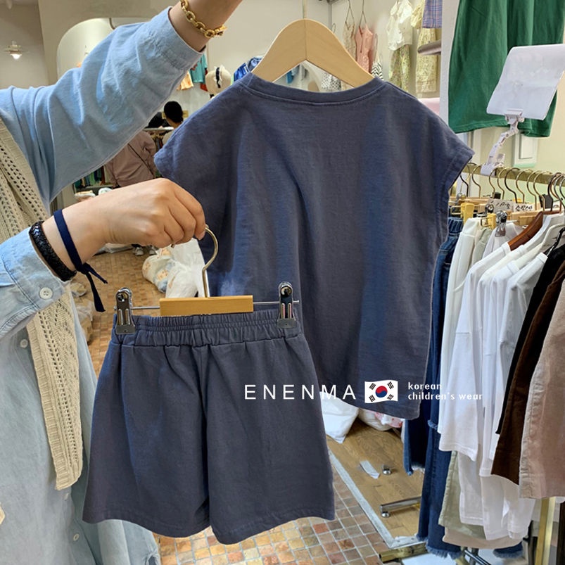 Bộ Áo Thun Tay Ngắn + Quần Short 100% Cotton Thoáng Khí Phong Cách Hàn Quốc Cho Bé