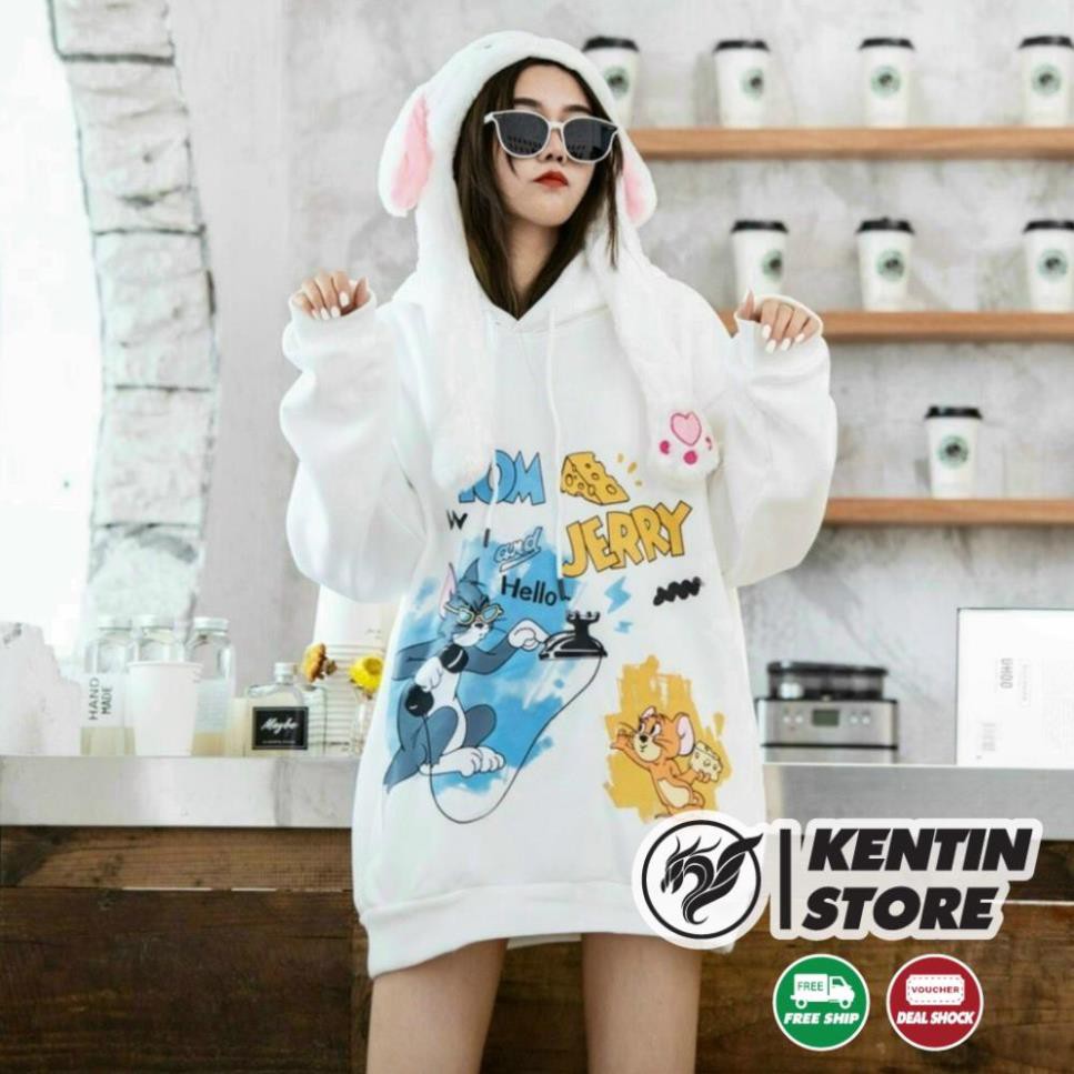 Áo hoodie chống nắng dành cho nam cho nữ có 2 màu, unisex form rộng in hình mèo và chuột Ulzzang KENTIN | BigBuy360 - bigbuy360.vn