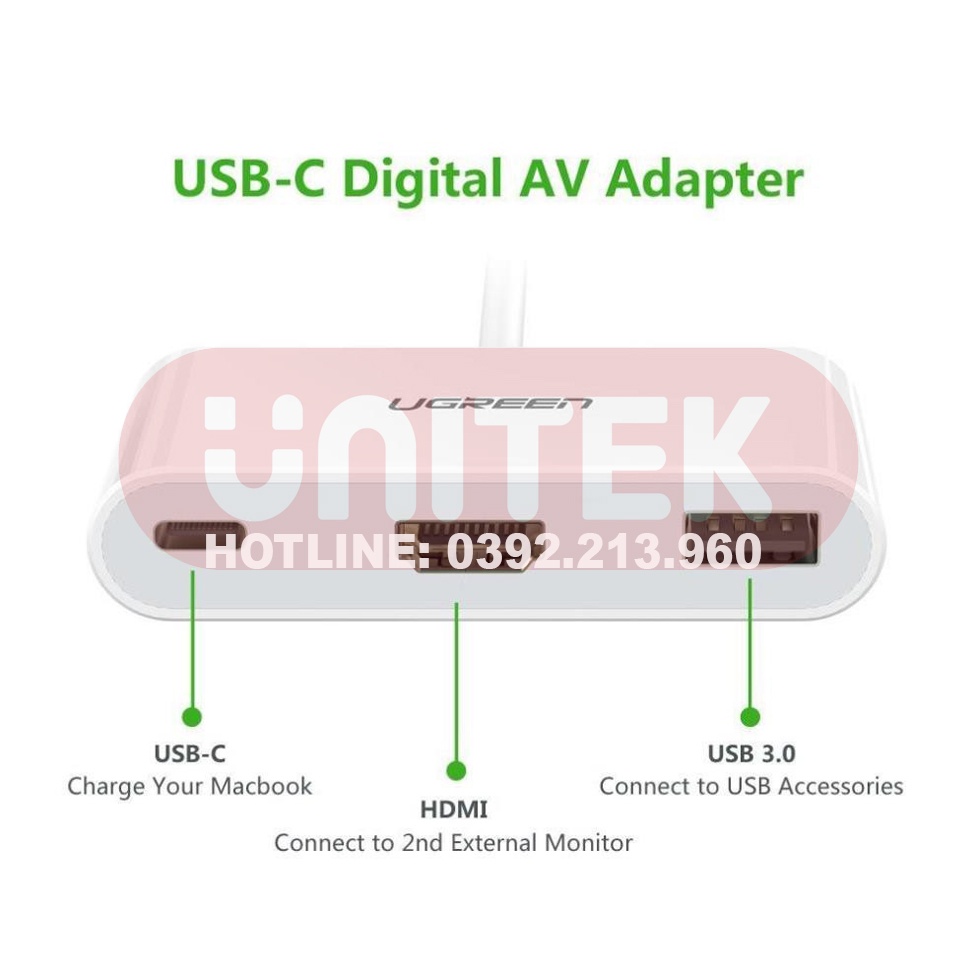 Cáp chuyển USB Type-C sang HDMI, USB 3.0 và USB Type-C Ugreen 30377