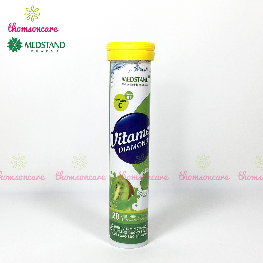 Sủi vitamin tổng hợp Vitamed nhiều vị cam, chanh, dứa, cherry bổ sung vtm C, nhóm B, PP, D3, kẽm tuýp 20 viên